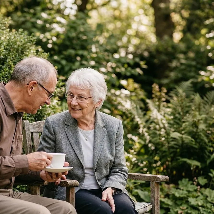 Elderly, couple and garden